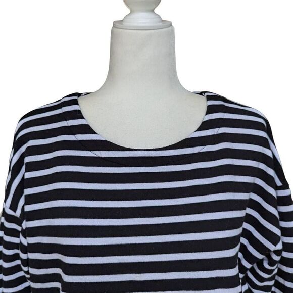 Izod Mock Layered Knit Sweater Pullover Black and White Striped Size L Buttons - Picture 2 of 9